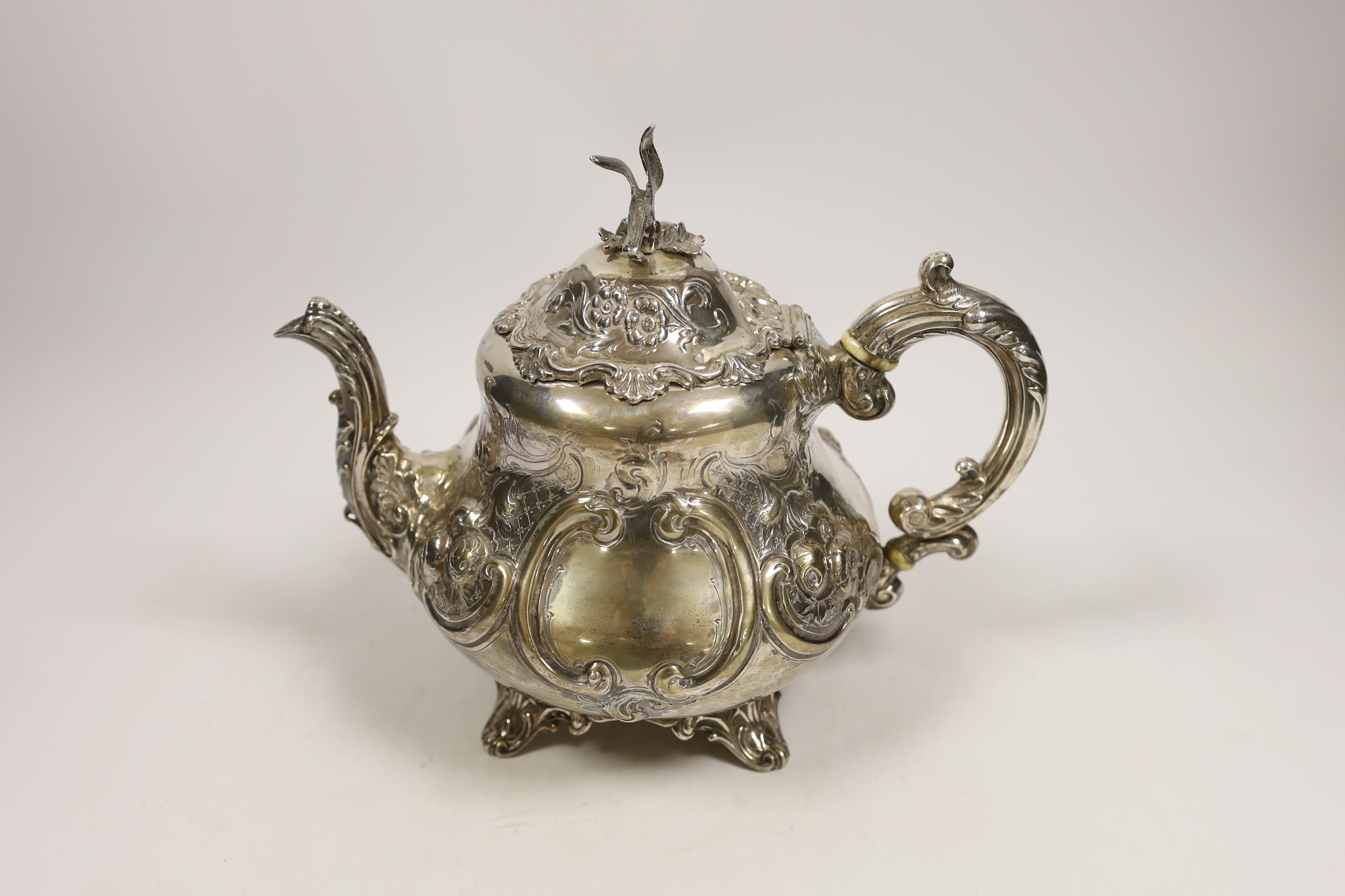 A Victorian embossed silver pyriform teapot by Robert Harper, London, 1869, gross weight 23.4oz, CITES Submission reference, MCKR5R3E